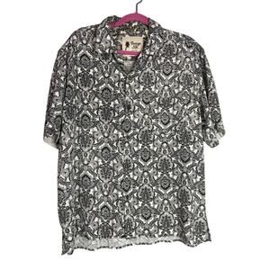 Vintage Silk Circa 1969 Men’s S/S Casual Camp Shirt Black White Paisley Sz L